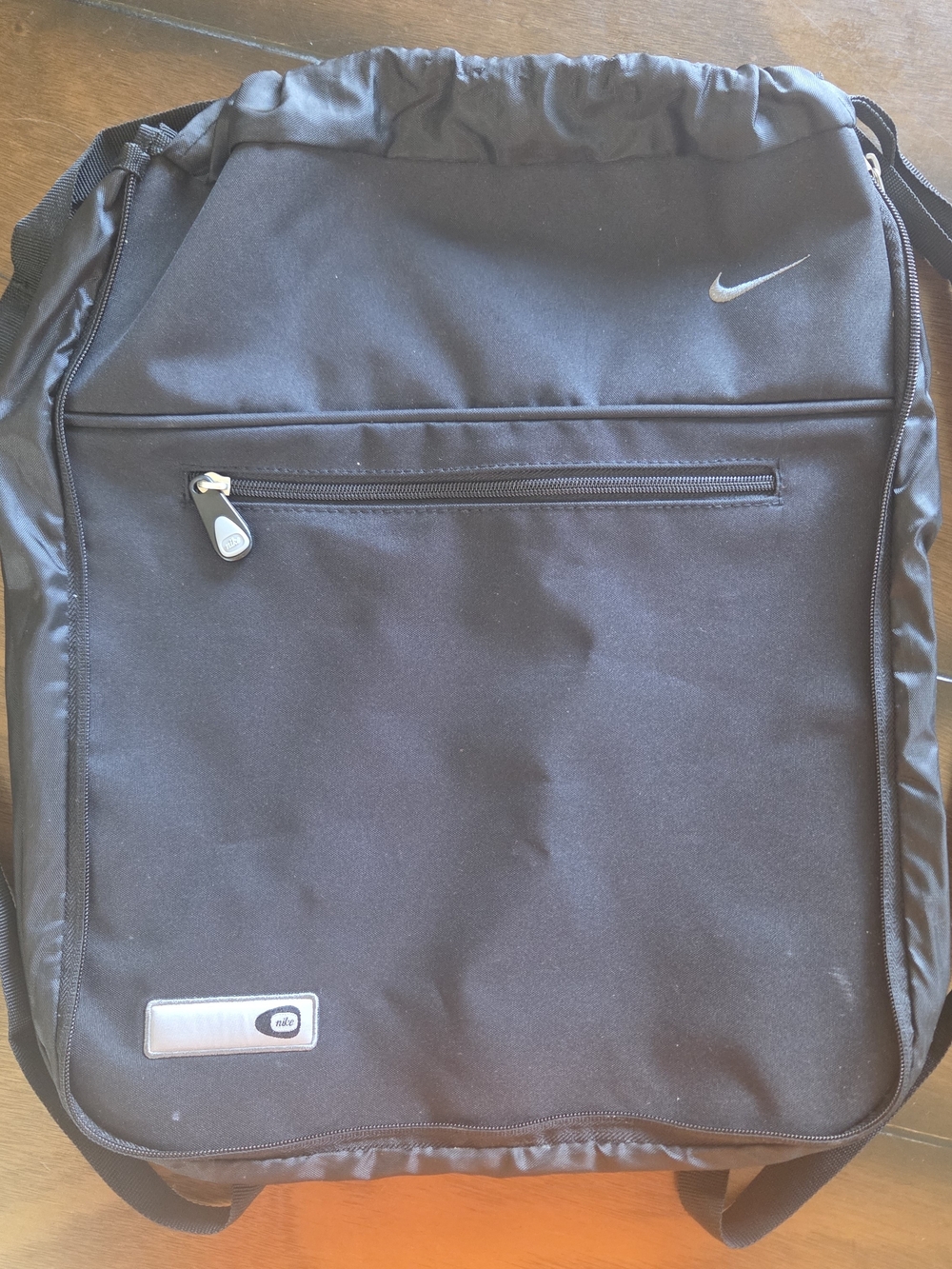 Nike Black Drawstring-Top Backpack with Front Zip Pocket
